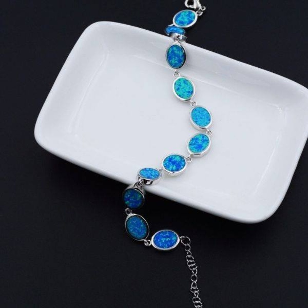 Inlaid 925 Stamped Silver Lab-created Fire Opals - Picture 2 of 2